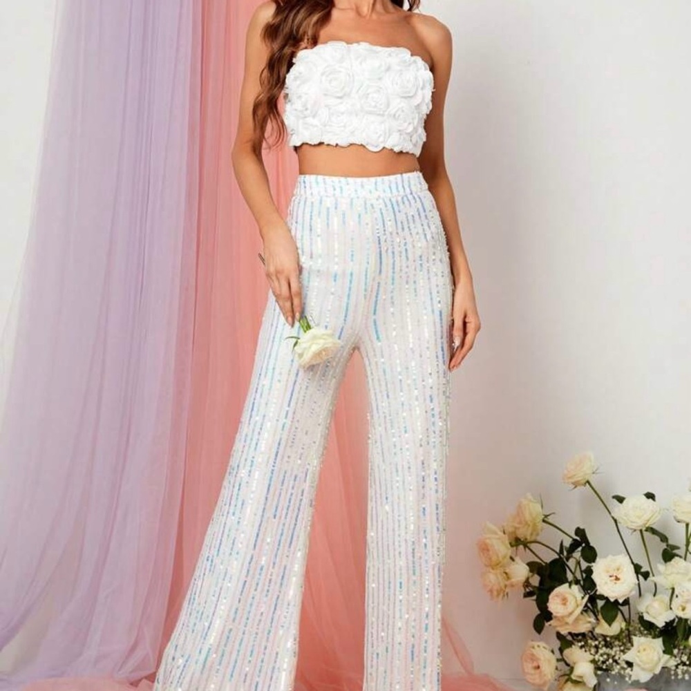 Women's White Sequin Pants